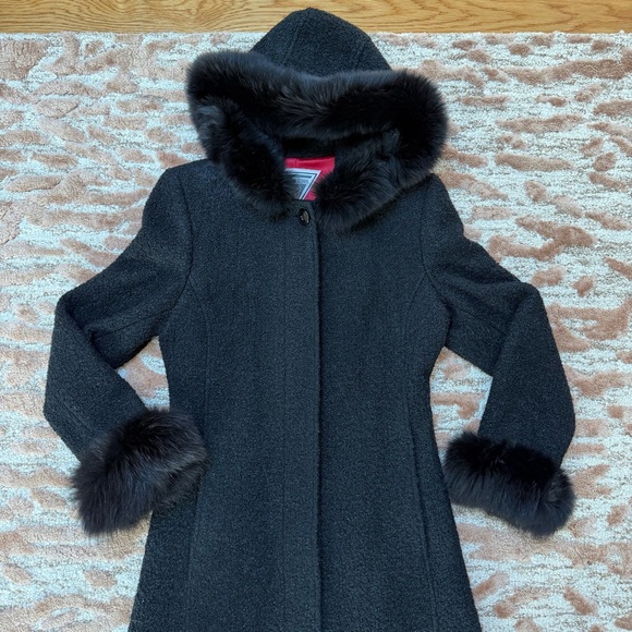 Marvin Richards Long Wool-Blend Teddy Coat with Fur Trim – Black – Size 4 - Picture 2 of 11